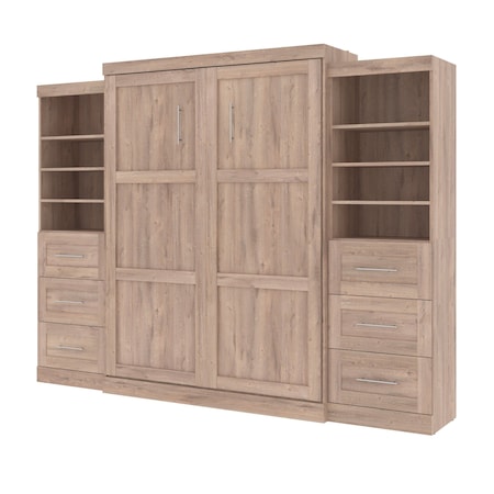 Bestar Pur Queen Murphy Bed and 2 Storage Units with Drawers (115W) in rustic brown 26884-000009